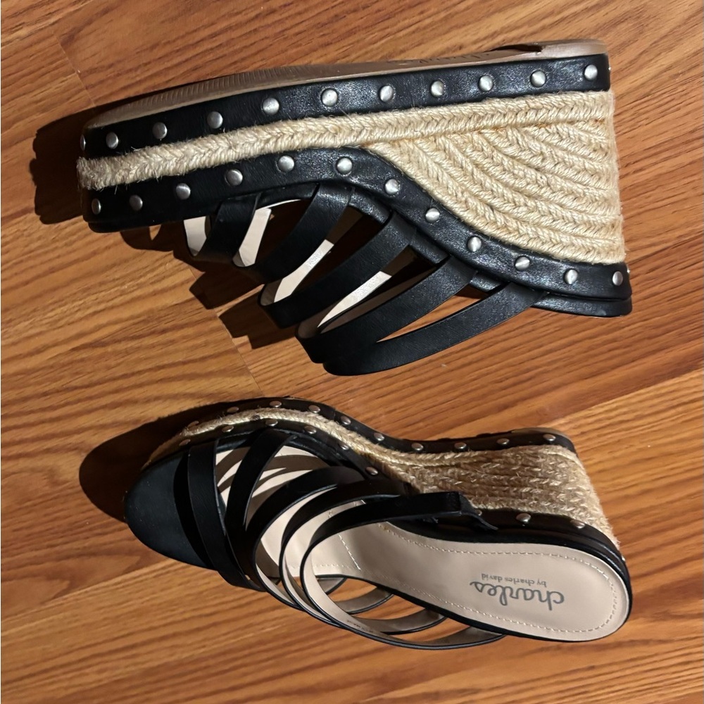 Charles David Black Wedge Sandals with Studded Straps